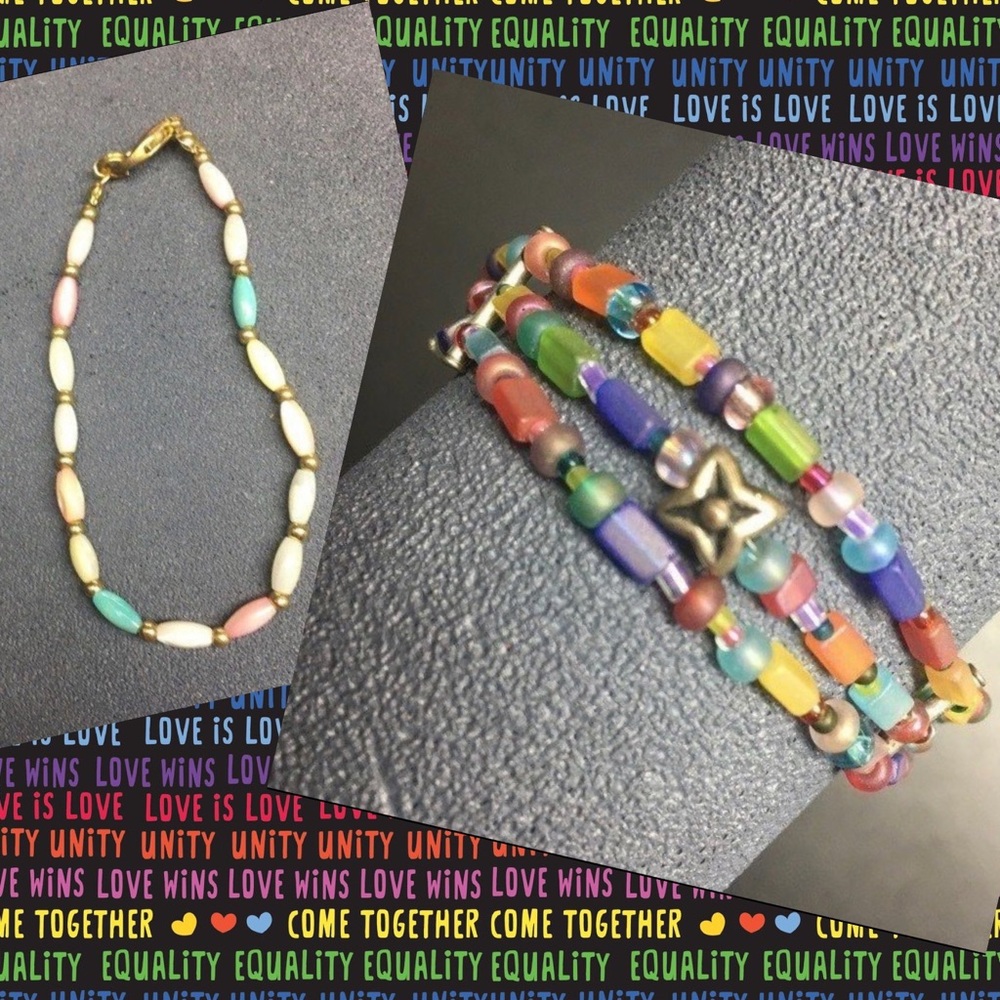 Multicolor Bracelet Lot Silver Triple Strand Star Gold Pastel Retro Barbie Soft